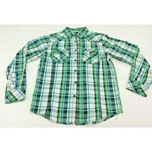 Chalc Boys Button Up Shirt Plaid Long Sleeve Cotton Green Sz L 10/12